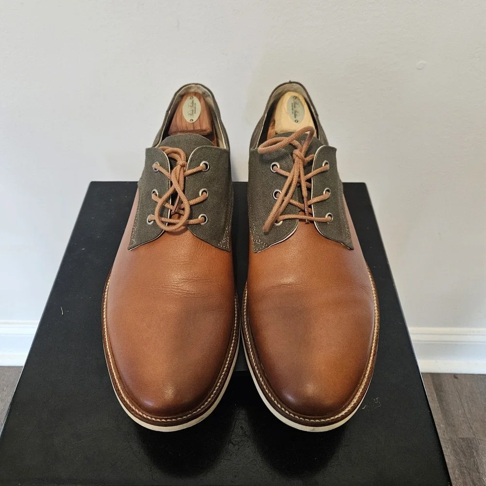Lacoste Men's Sherbrooke Oxford Leather Canvas Brown Shoes Size 12